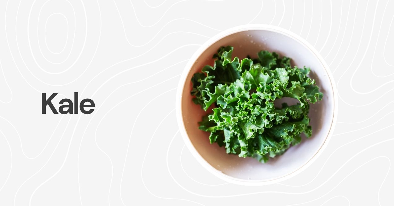 Fresh green curly kale leaves in a white bowl on a neutral background.