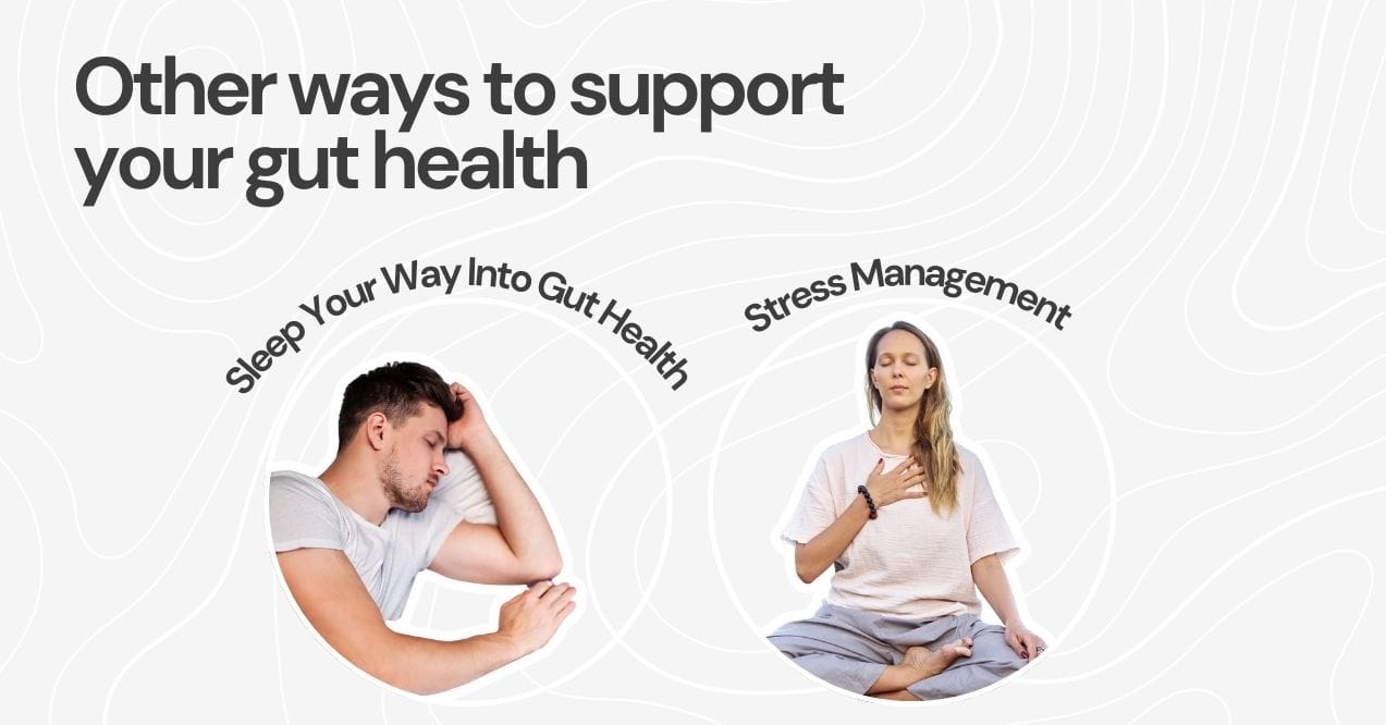 Illustration of sleep and stress management for gut health improvement.