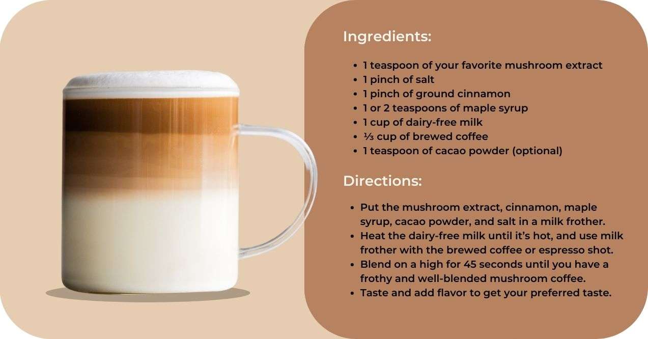 Mushroom Coffee Latte Recipe image with ingredients and instructions