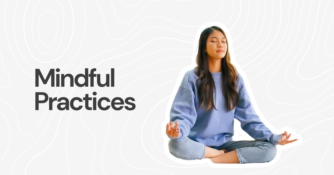 A woman meditating with closed eyes, sitting cross-legged in a relaxed pose.