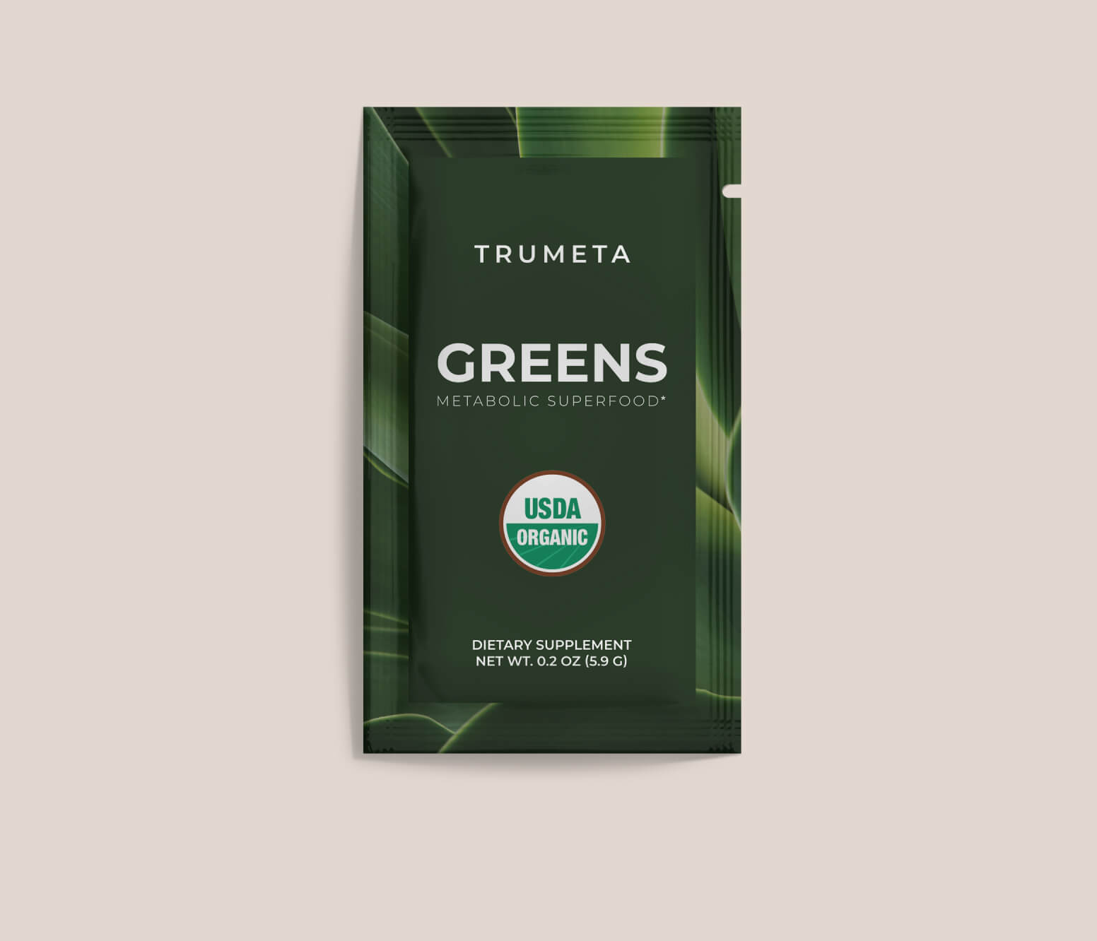 Trumeta Greens Powder Sachet in the brown background