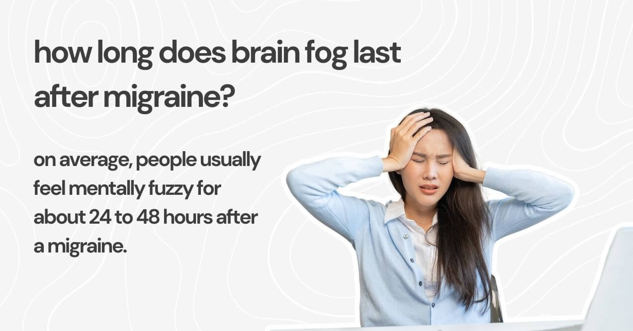 Woman holding her head in frustration, illustrating brain fog after a migraine.