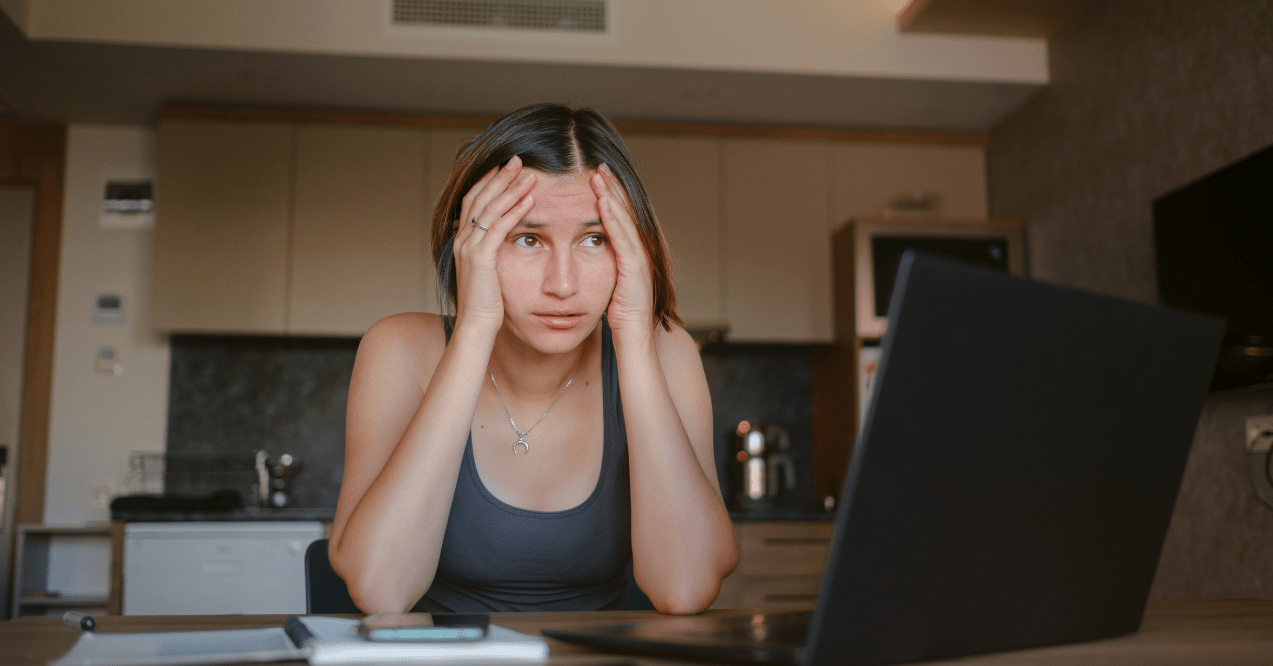 Frustrated sad woman feeling tired, worried about a problem