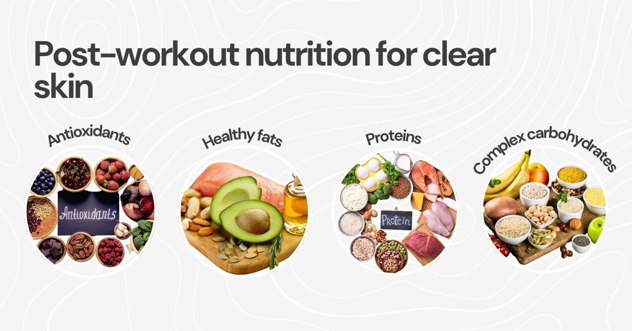 Visual of foods rich in antioxidants, healthy fats, protein, and carbs.