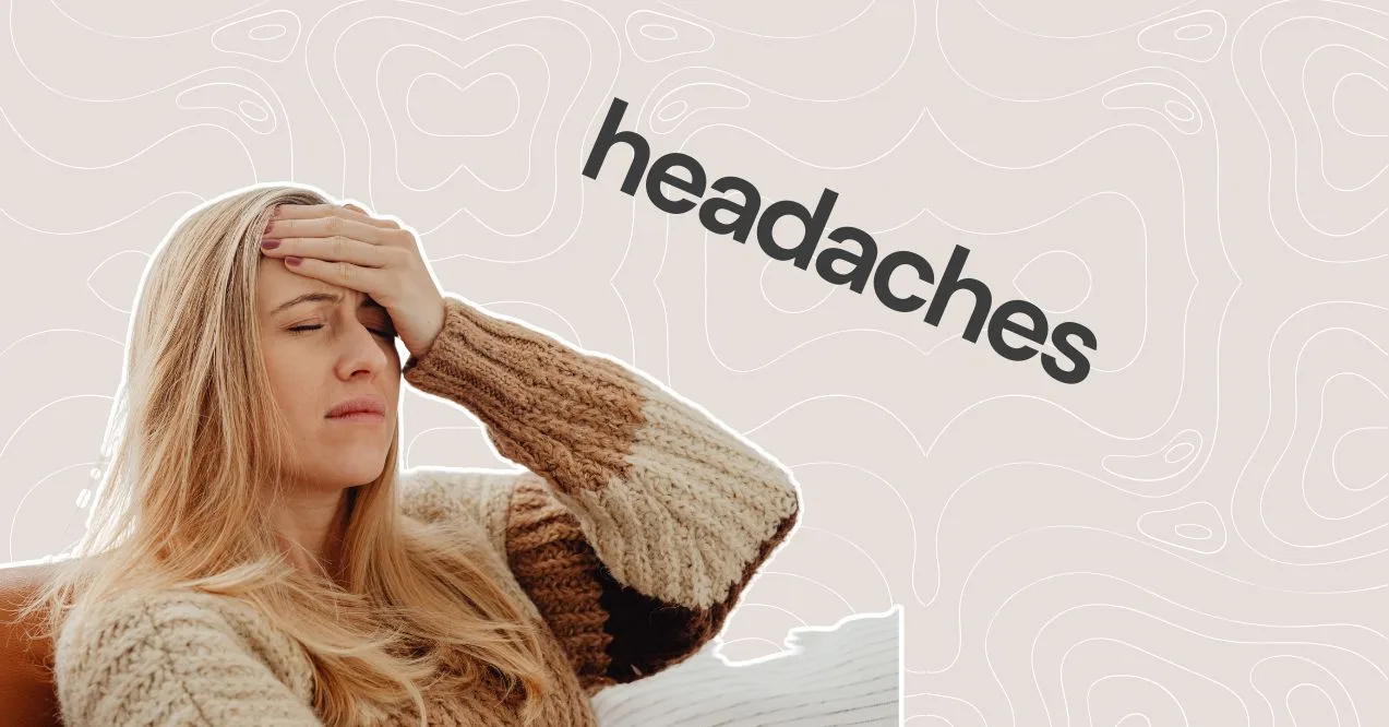 Image illustrating headache as slow metabolism symptom. Women holding her head.