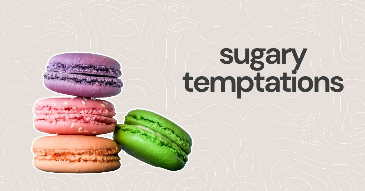Image illustrating sugary temptations as slow metabolism symptom. Macaroons dessert.