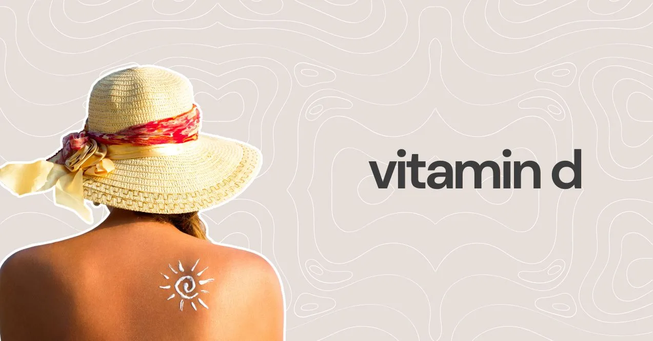 Illustration of a women's back sunbathing visual on the left with text "vitamin d" on the right