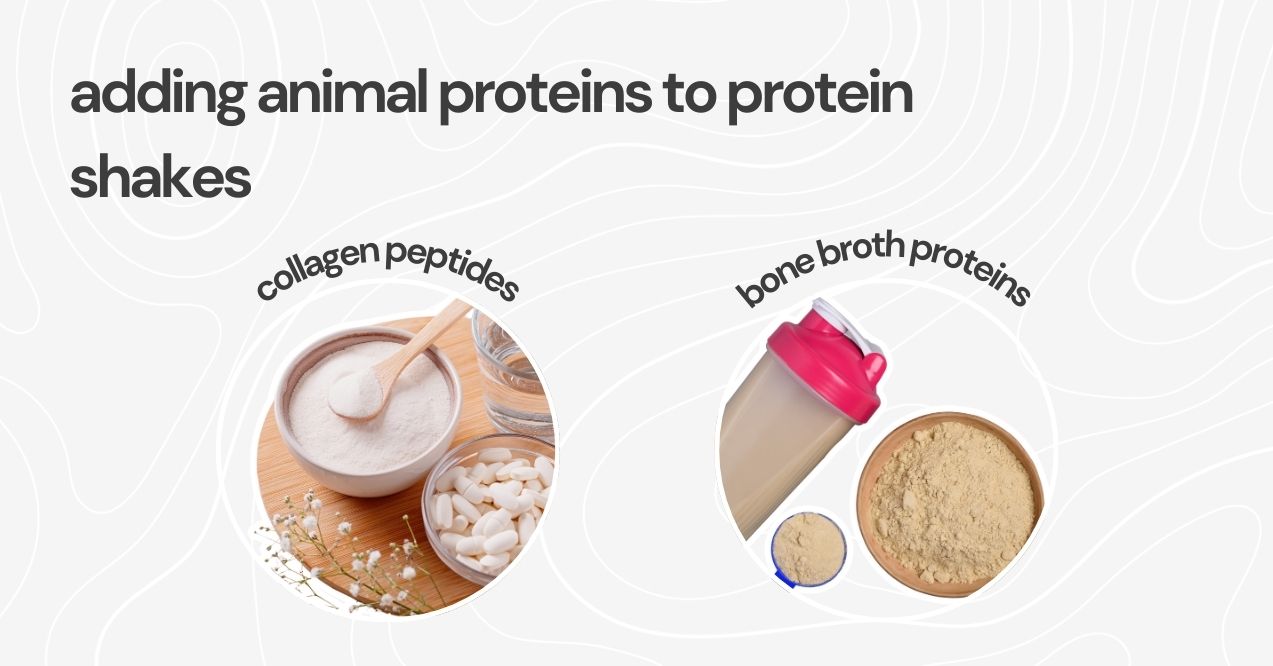 Images of collagen peptides and bone broth protein alongside a shaker cup.