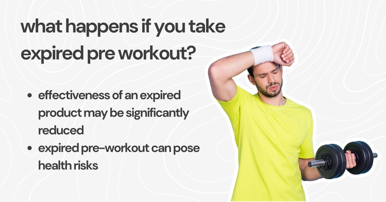 Man lifting a dumbbell, feeling fatigued, highlighting risks of expired pre-workout supplements.