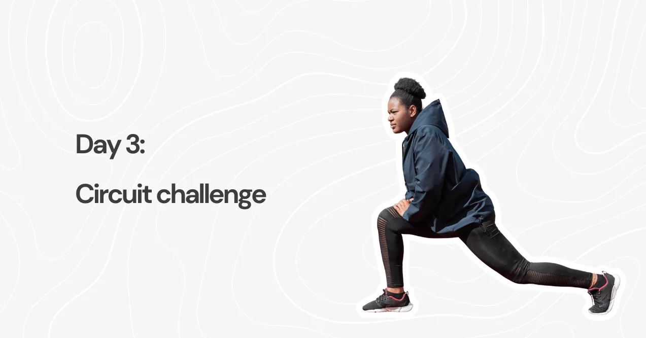 Woman performing lunges in a circuit workout - 5 day hybrid training program